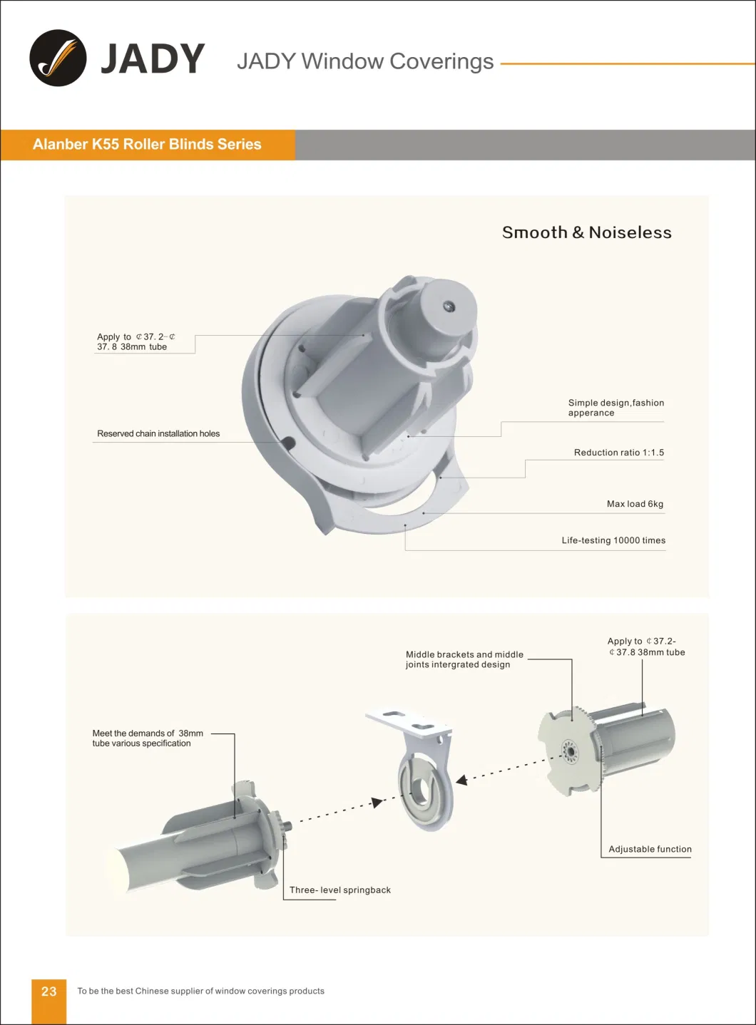 K55 Noiseless Easy Handling Clutch Roller Blinds Accessories Manual Roller Shutter Components